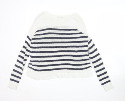 American Eagle Outfitters Women's White Striped Cotton Pullover Jumper Size S