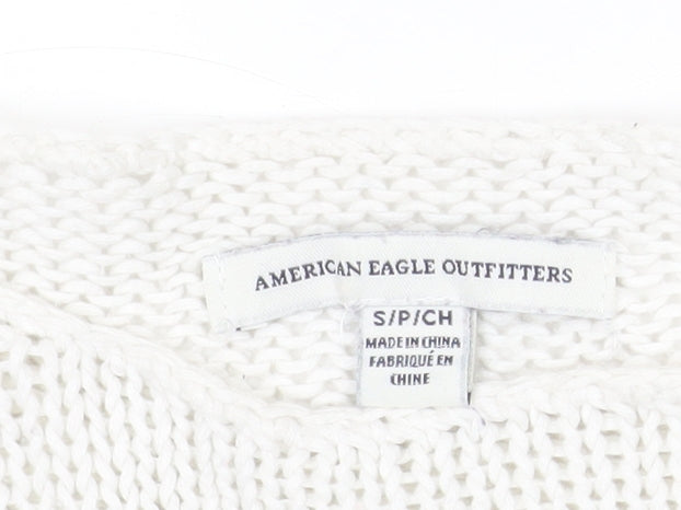 American Eagle Outfitters Women's White Striped Cotton Pullover Jumper Size S