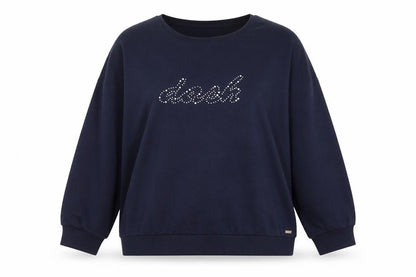 Dash Women Navy Blue Rhinestone Logo Pullover Sweatshirt Size 22