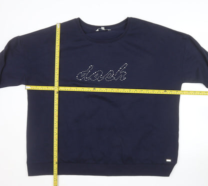 Dash Women Navy Blue Rhinestone Logo Pullover Sweatshirt Size 22