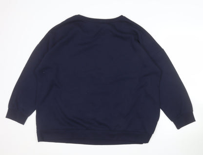 Dash Women Navy Blue Rhinestone Logo Pullover Sweatshirt Size 22
