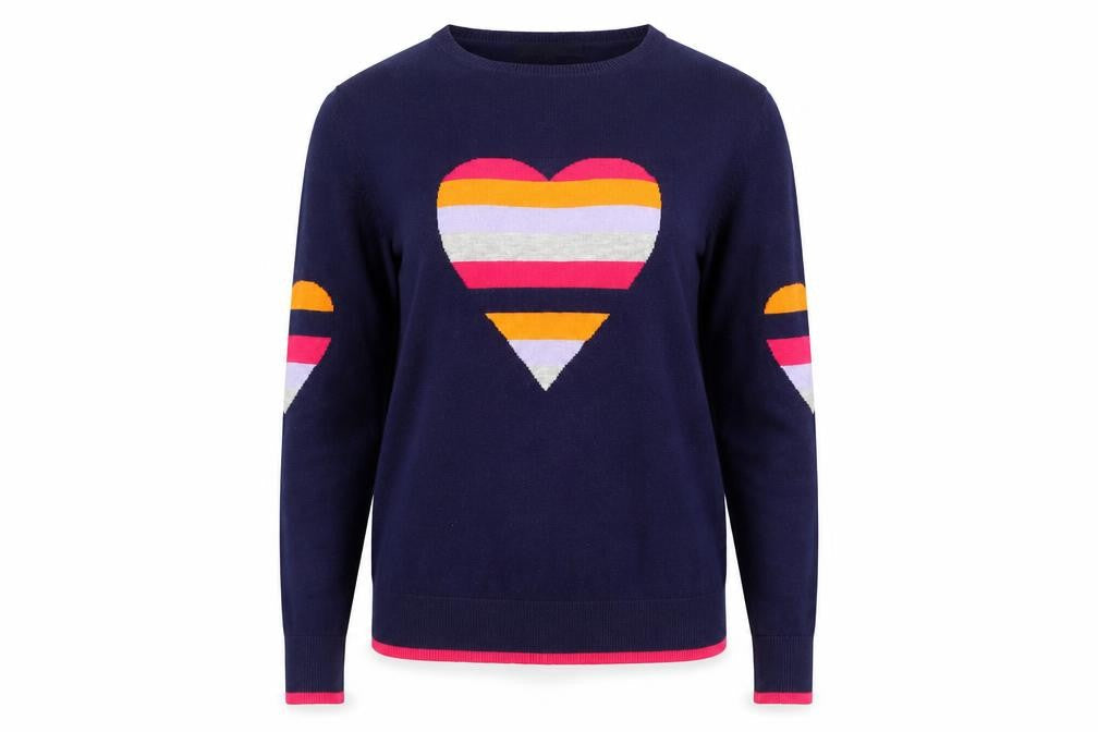 Next Womens Blue Heart Stripe Crew Neck Knit Jumper Size S