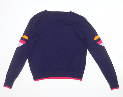 Next Womens Blue Heart Stripe Crew Neck Knit Jumper Size S