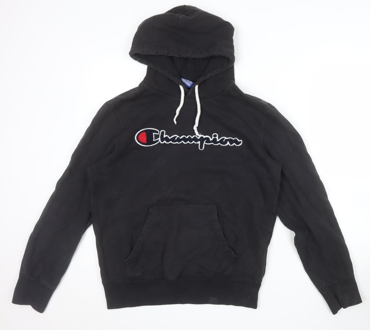 Champion Men's Black Pullover Hoodie Medium Cotton Logo Fleece