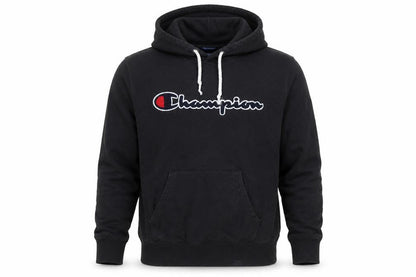 Champion Men's Black Pullover Hoodie Medium Cotton Logo Fleece