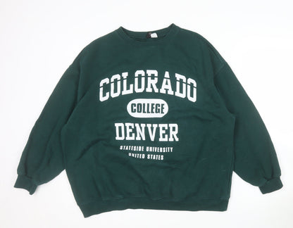 H&M Divided Men's Green College Logo Pullover Sweatshirt L