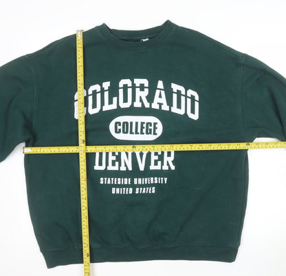 H&M Divided Men's Green College Logo Pullover Sweatshirt L