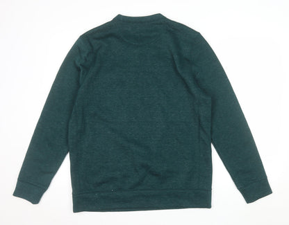 AW85 Men's Green Crew Neck Pullover Sweatshirt Size M with Zip Pocket