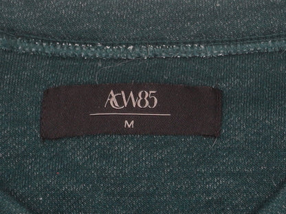 AW85 Men's Green Crew Neck Pullover Sweatshirt Size M with Zip Pocket