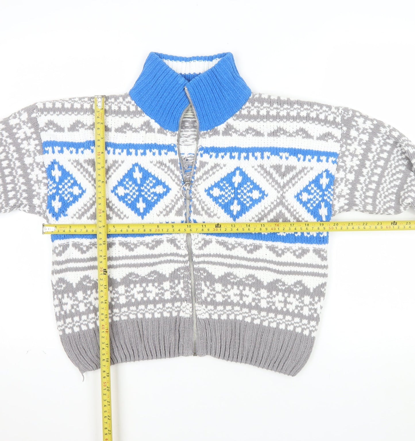 Urban Outfitters Women’s Grey Fair Isle Full Zip Jumper Size S