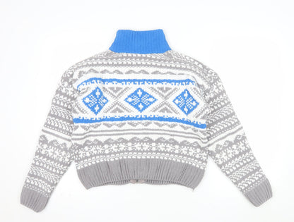 Urban Outfitters Women’s Grey Fair Isle Full Zip Jumper Size S