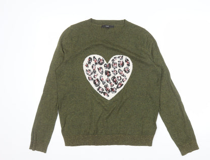 Next Women Green Heart Animal Print Sequin Jumper Size S