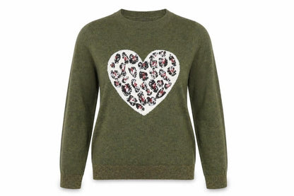 Next Women Green Heart Animal Print Sequin Jumper Size S