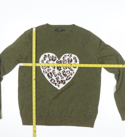 Next Women Green Heart Animal Print Sequin Jumper Size S
