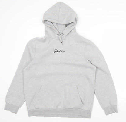 River Island Men's Grey Pullover Hoodie L Logo Fleece