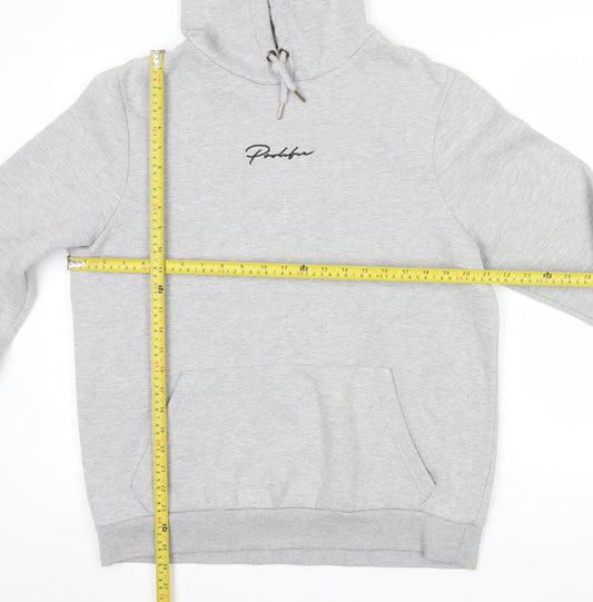 River Island Men's Grey Pullover Hoodie L Logo Fleece
