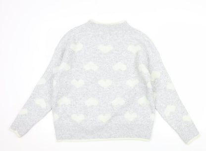 Bluoltre Women's Grey Heart Knit Crew Neck Pullover Jumper Size S
