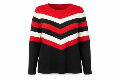 Wallis Women Red Black Striped Crew Neck Long Sleeve Pullover Jumper Size 18