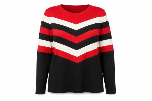 Wallis Women Red Black Striped Crew Neck Long Sleeve Pullover Jumper Size 18