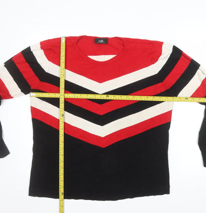 Wallis Women Red Black Striped Crew Neck Long Sleeve Pullover Jumper Size 18