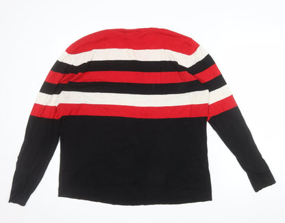 Wallis Women Red Black Striped Crew Neck Long Sleeve Pullover Jumper Size 18