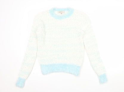 Marks and Spencer Women’s White Blue Chunky Knit Pullover Jumper Size 6
