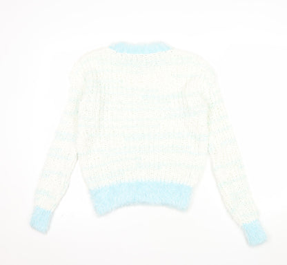 Marks and Spencer Women’s White Blue Chunky Knit Pullover Jumper Size 6