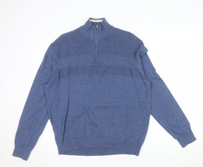 Tu Men's Blue Cotton Half Zip High Neck Jumper XL