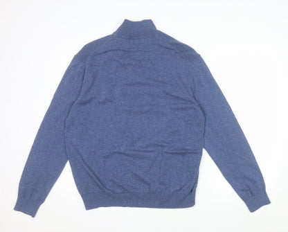 Tu Men's Blue Cotton Half Zip High Neck Jumper XL