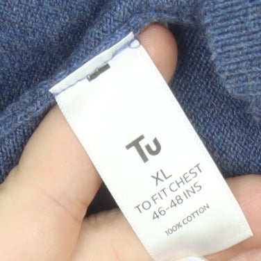 Tu Men's Blue Cotton Half Zip High Neck Jumper XL