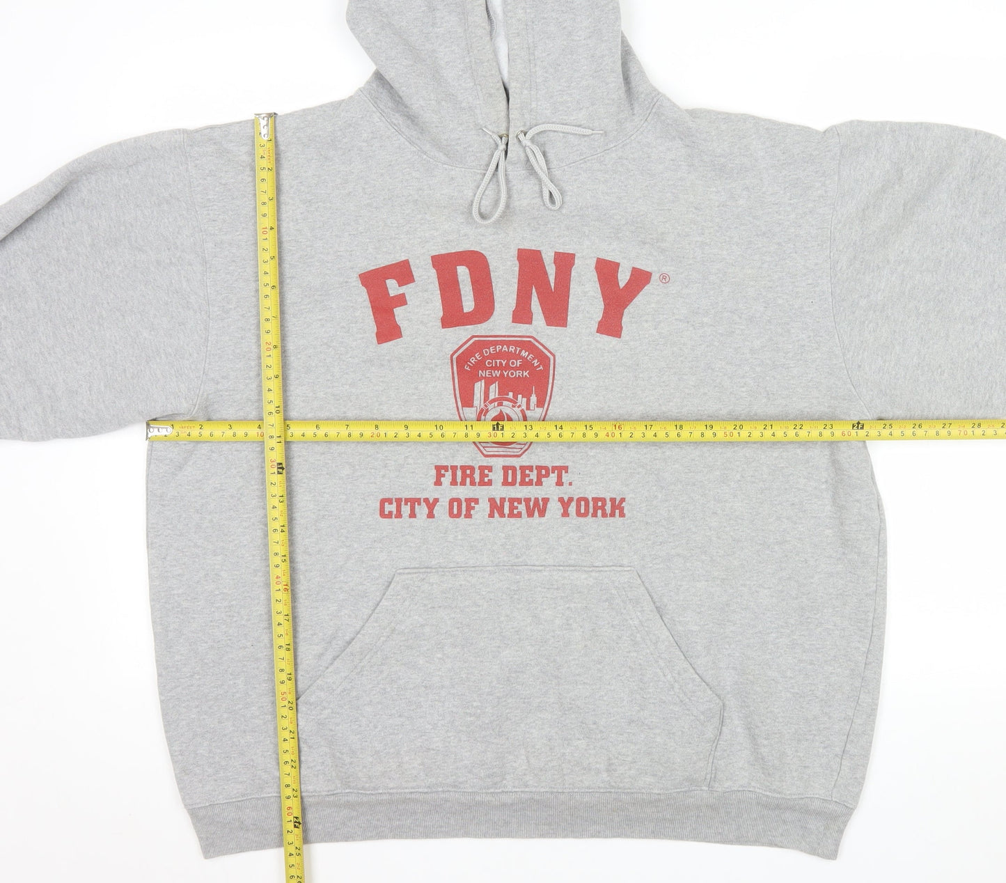 FDNY Men’s Grey Pullover Hoodie Size L Regular Fit Logo Sweatshirt