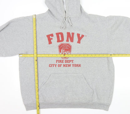 FDNY Men’s Grey Pullover Hoodie Size L Regular Fit Logo Sweatshirt