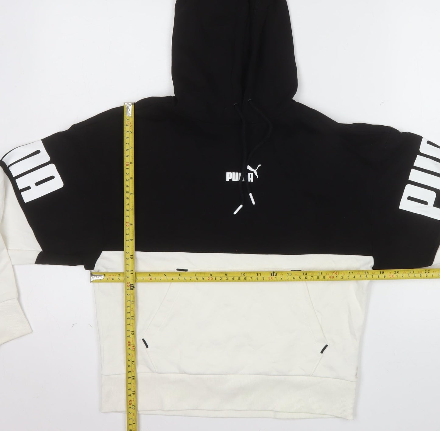 Puma Womens Black & White Pullover Hoodie XS Colourblock Logo