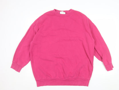 Monki Womens Pink Cotton Blend Crew Neck Pullover Sweatshirt XXS