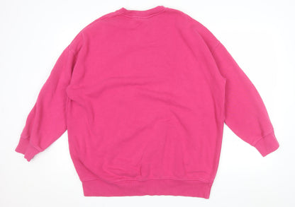 Monki Womens Pink Cotton Blend Crew Neck Pullover Sweatshirt XXS