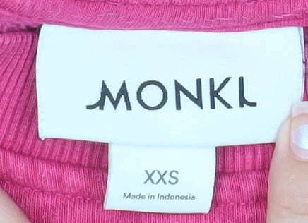 Monki Womens Pink Cotton Blend Crew Neck Pullover Sweatshirt XXS