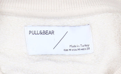 Pull&Bear Women Beige Beaded Long Sleeve Pullover Sweatshirt Size M