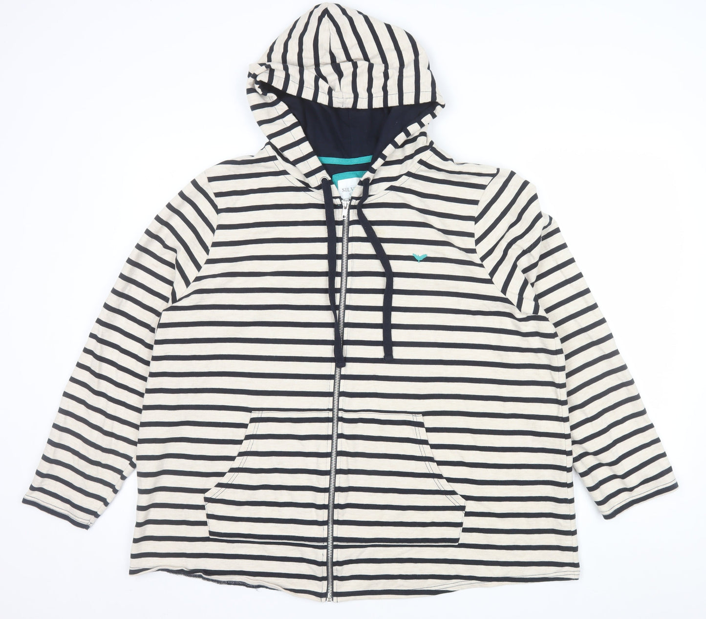 Silver Lake Collection Women's Beige & Black Striped Full Zip Hoodie Size 22/24