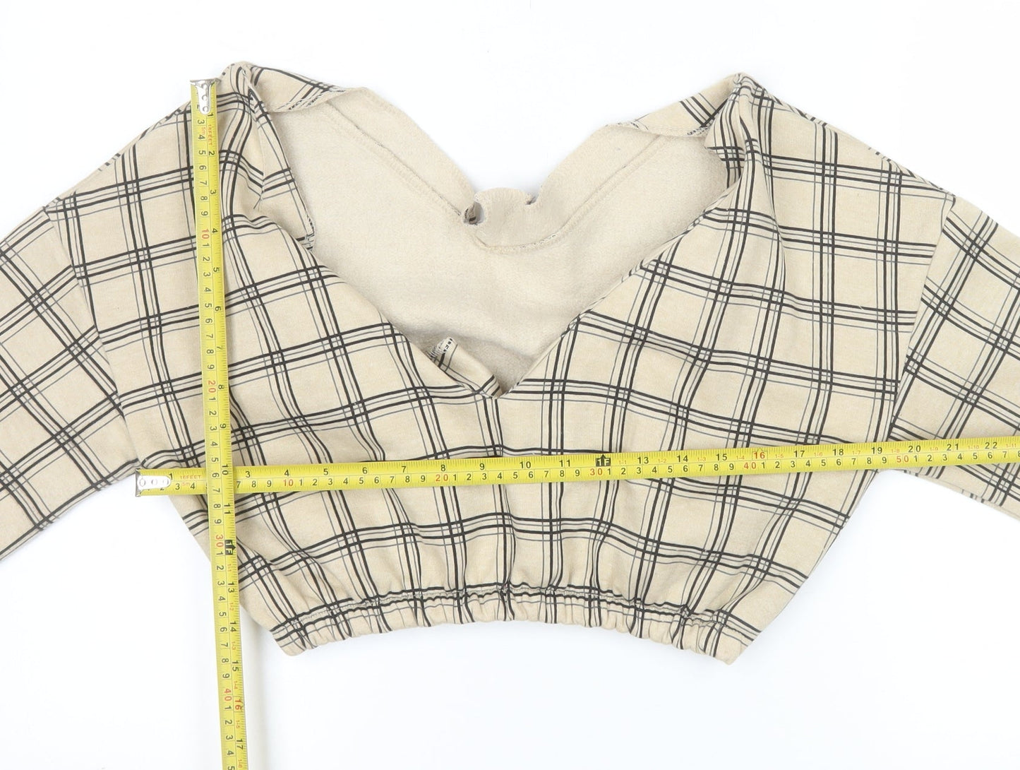 PrettyLittleThing Women Beige Check Pullover Sweatshirt Size 6