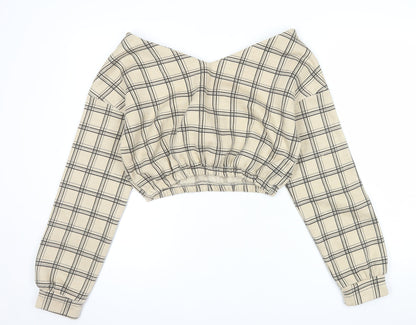 PrettyLittleThing Women Beige Check Pullover Sweatshirt Size 6