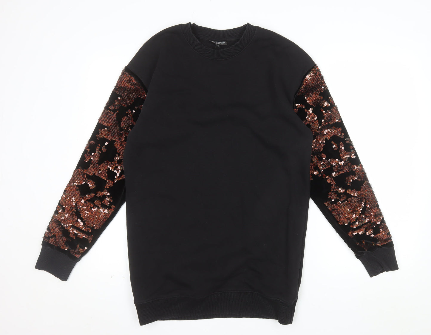 Topshop Womens Black Sequin Sleeve Pullover Sweatshirt UK 8