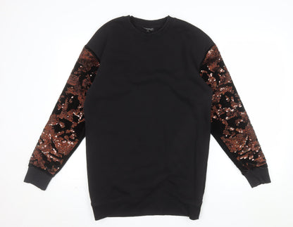 Topshop Womens Black Sequin Sleeve Pullover Sweatshirt UK 8