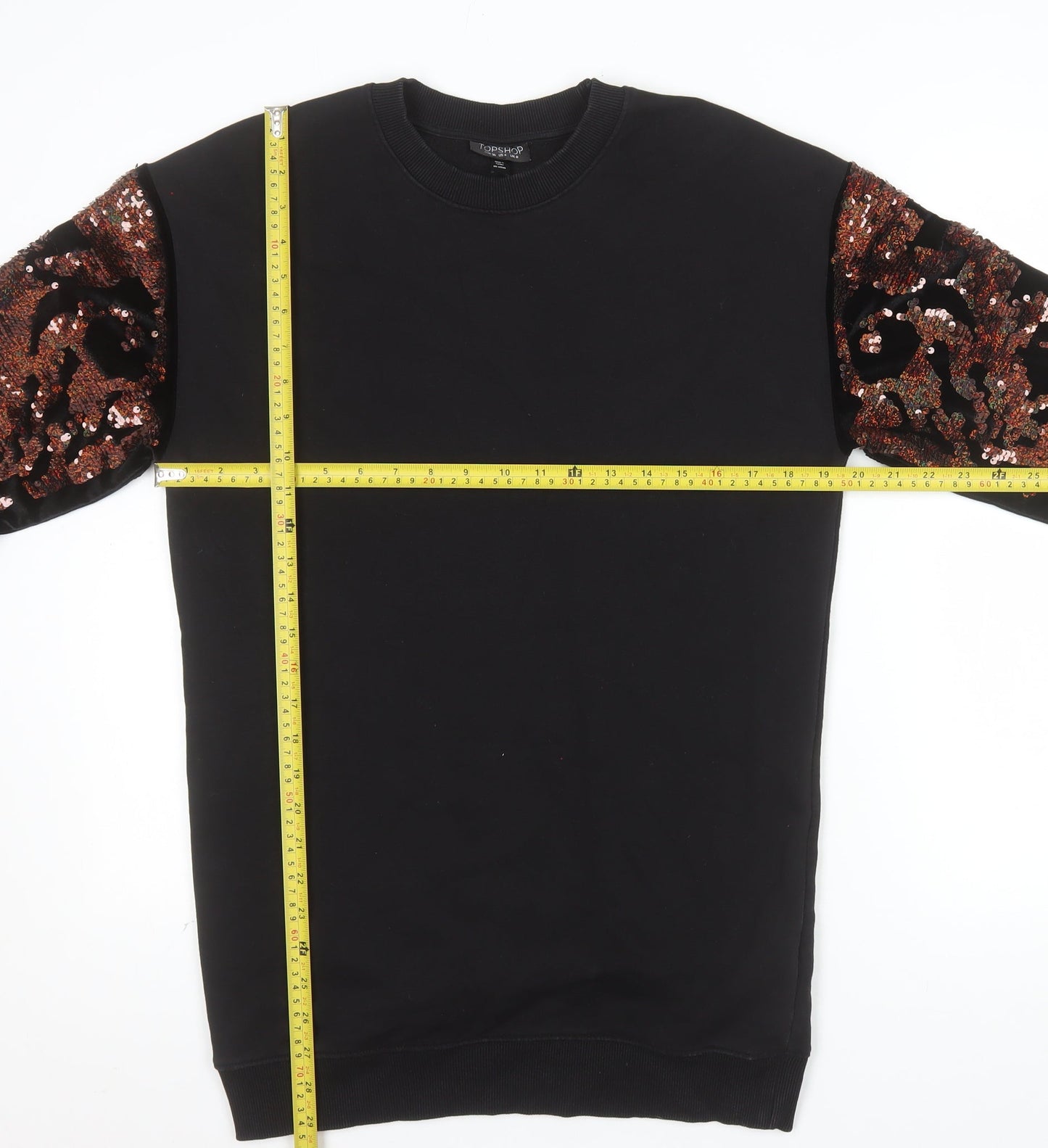 Topshop Womens Black Sequin Sleeve Pullover Sweatshirt UK 8