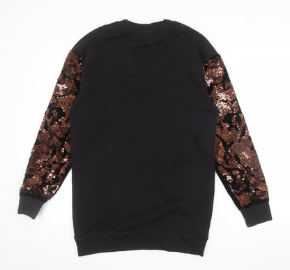 Topshop Womens Black Sequin Sleeve Pullover Sweatshirt UK 8