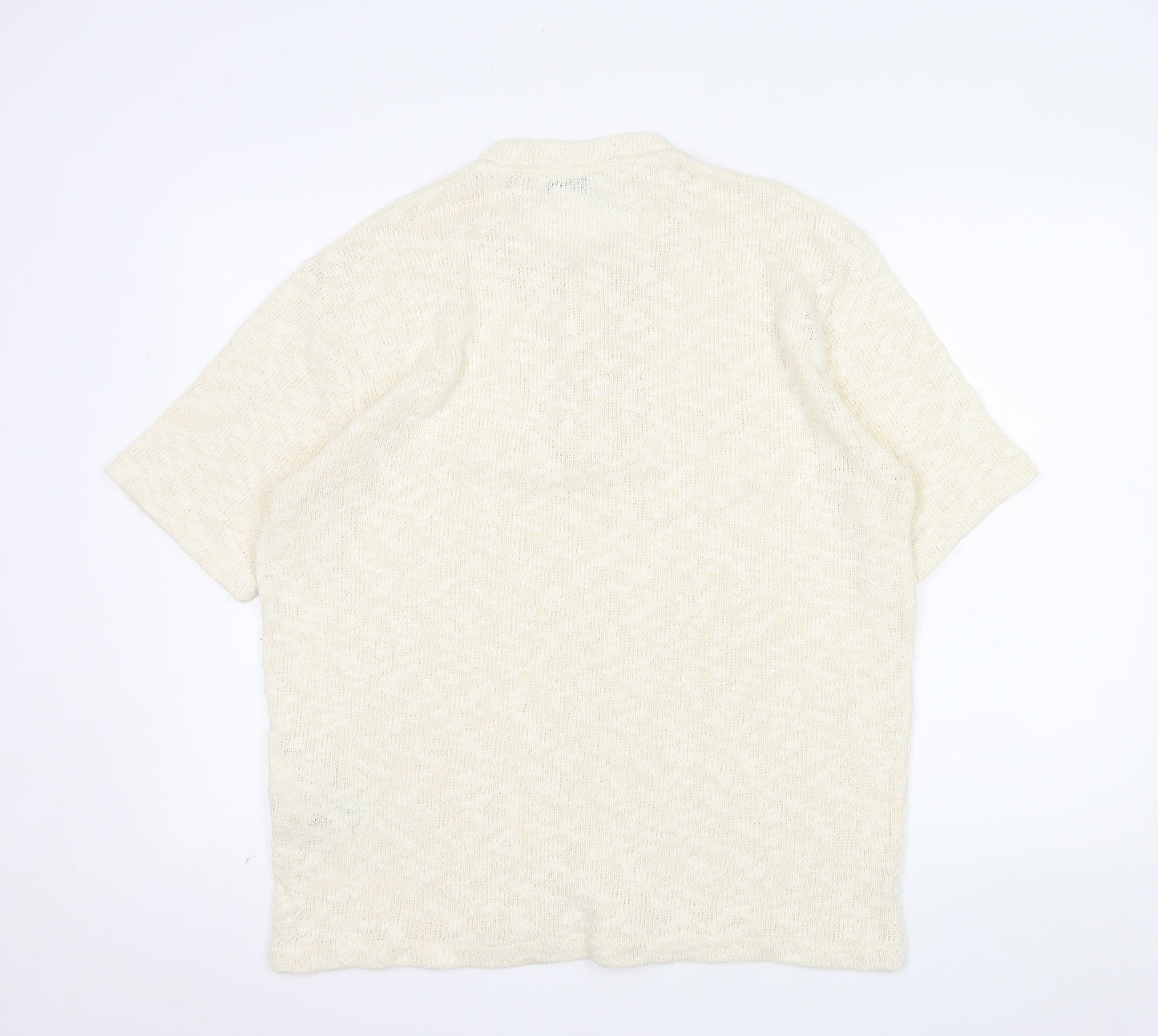 Zara Men Beige Cotton Short Sleeve Henley Knit T-Shirt XL