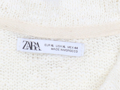 Zara Men Beige Cotton Short Sleeve Henley Knit T-Shirt XL