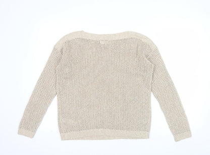 Fat Face Women's Beige Open-Knit Cotton Blend Jumper Size 10