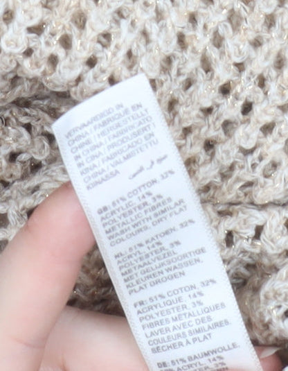 Fat Face Women's Beige Open-Knit Cotton Blend Jumper Size 10