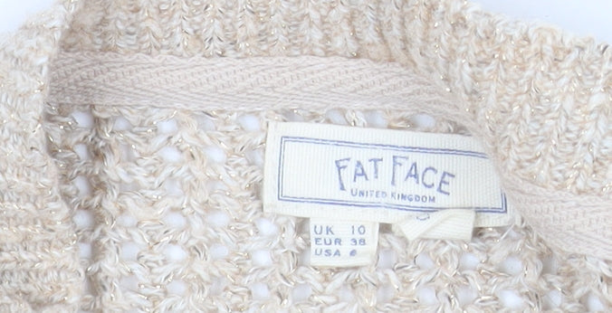 Fat Face Women's Beige Open-Knit Cotton Blend Jumper Size 10