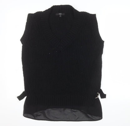 Next Women's Black Chunky V-Neck Knit Sleeveless Vest Jumper Size M